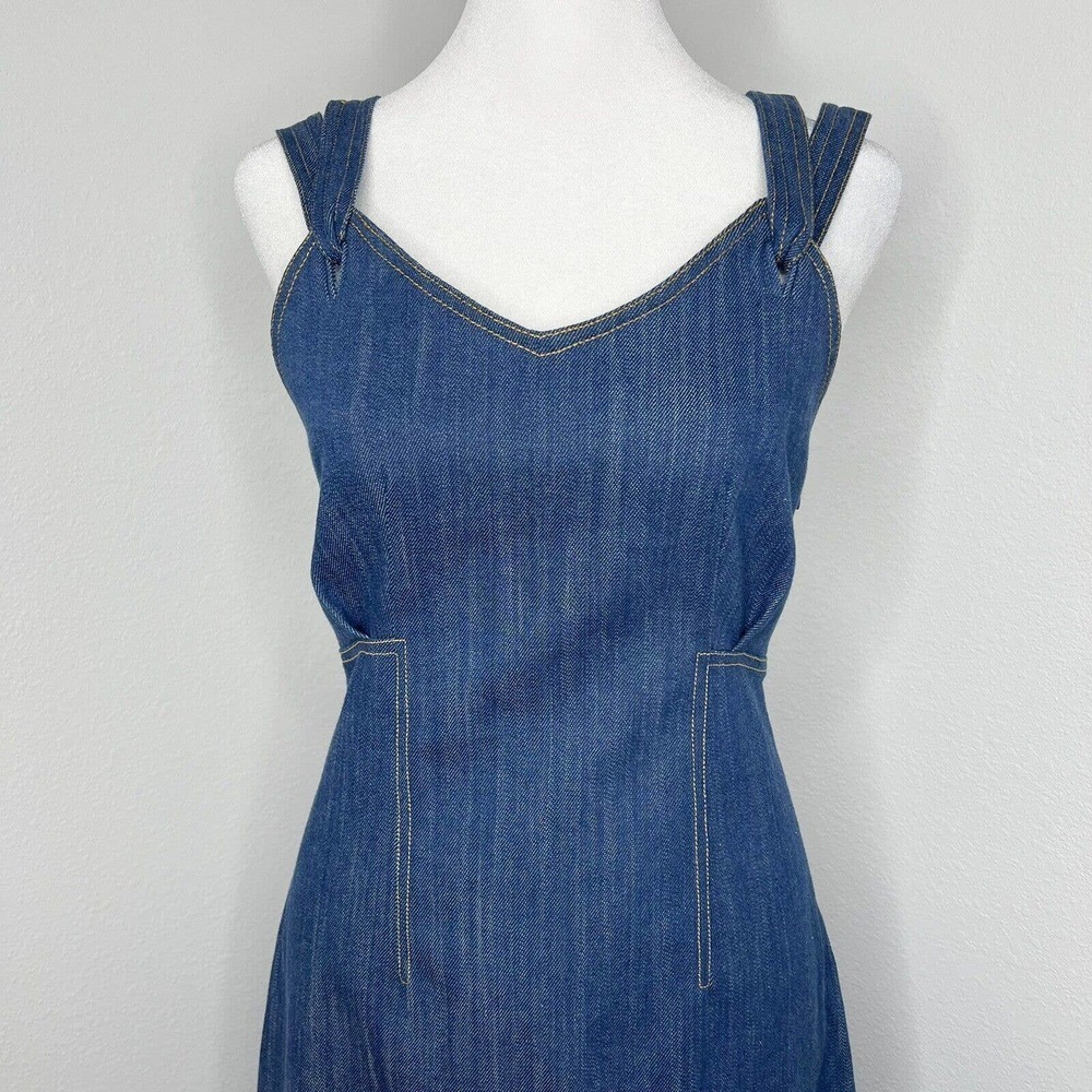 Adam Lippes Blue Stretch Cotton Denim Sleeveless V-Neck Tank Midi Dress Sz 2 - Picture 6 of 16